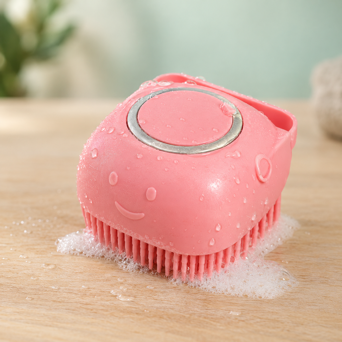 Oqelia BathClean™ pink dog shampoo and massage brush