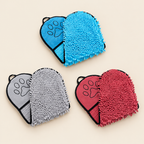 Oqelia DryCoat dog towel in blue, grey and rose red