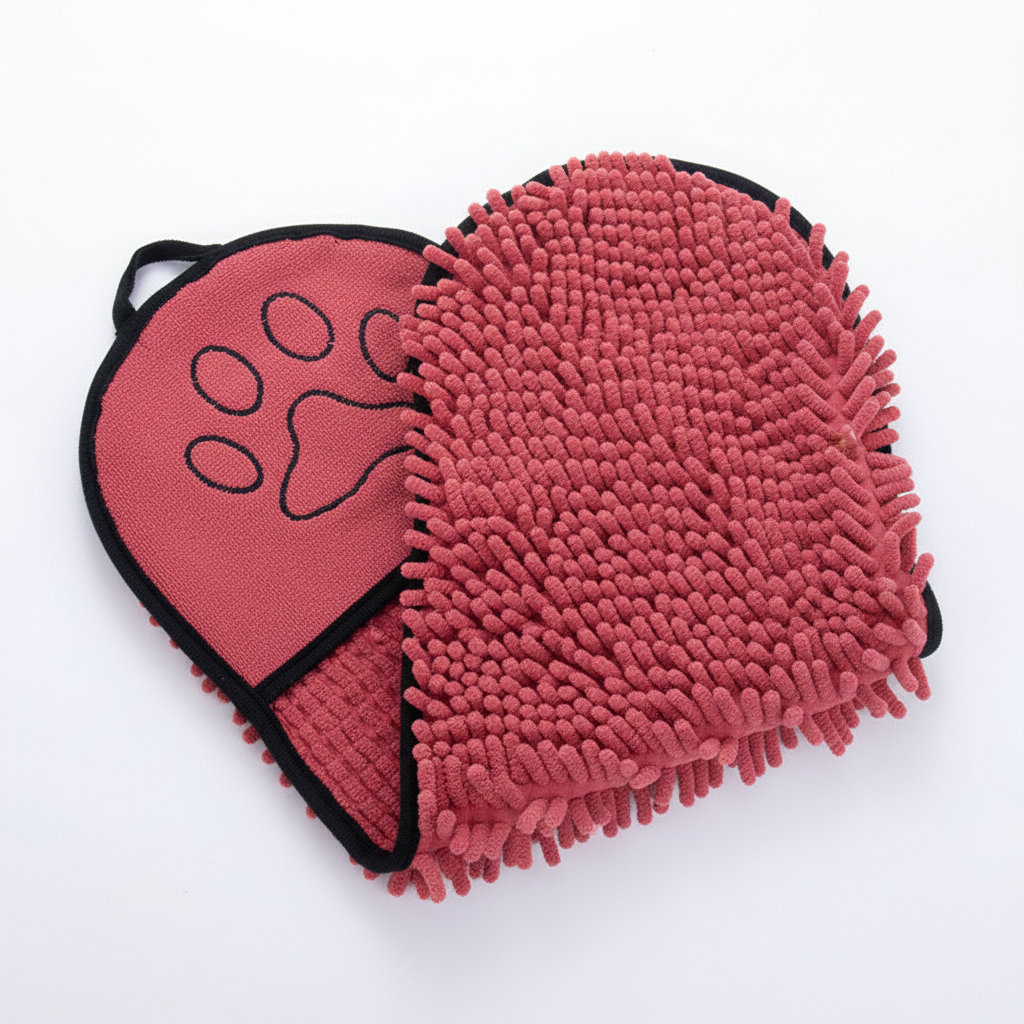 Oqelia DryCoat™ rose red chenille dog drying towel